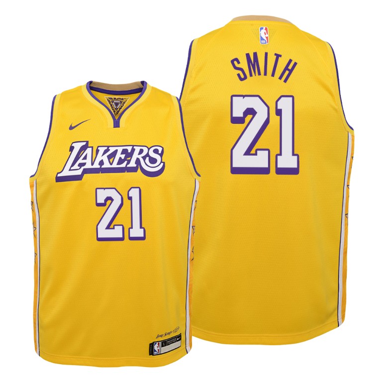 Youth Los Angeles Lakers J.R. Smith #21 NBA City Edition Gold Basketball Jersey MBG7283LI